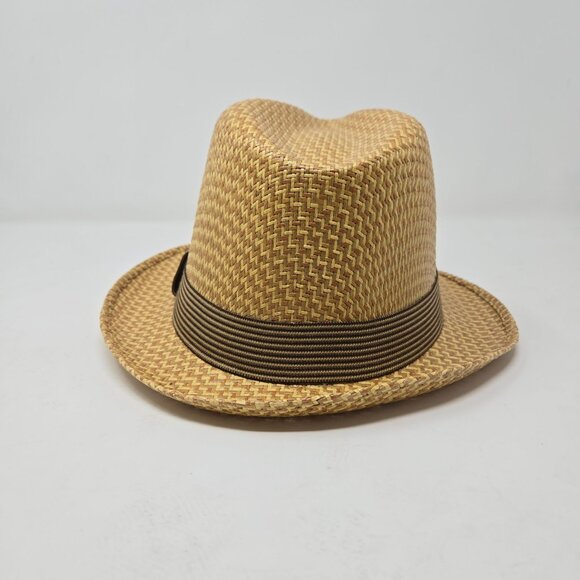 Texas Hat Company Straw Fedora Small Natural Tan Woven Design Made In Mexico - Picture 4 of 9